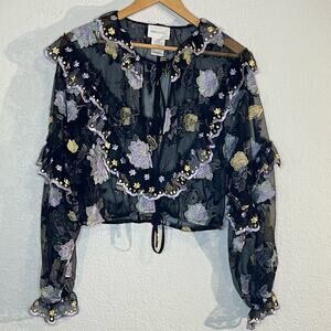 Alice McCall tulle ruffled embroidered blouse Floral Coquette Whimsigoth Feminin